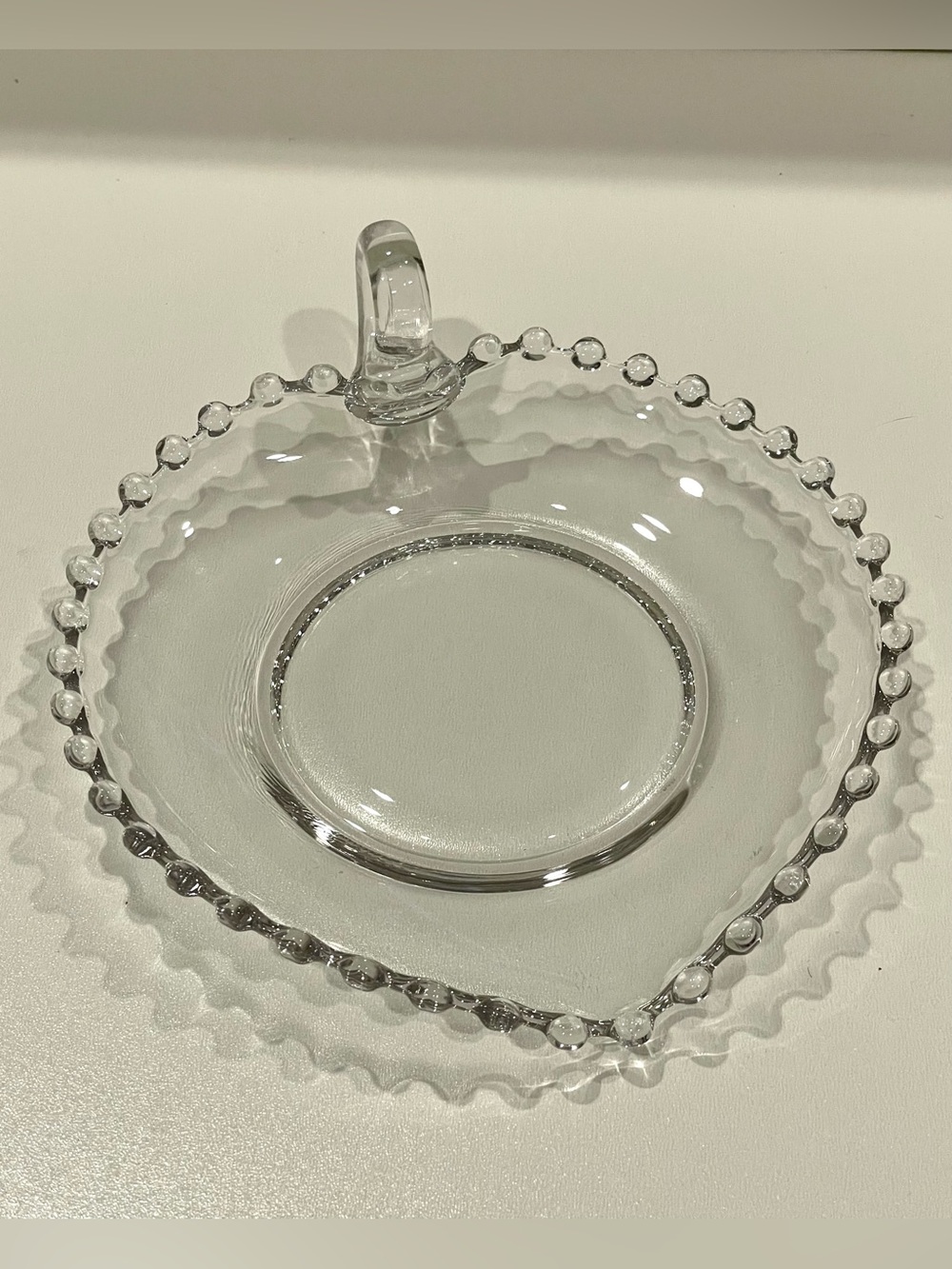 Imperial Glass “Candlewick” Heart Leaf Shaped Dish w Raised Handle | EUC